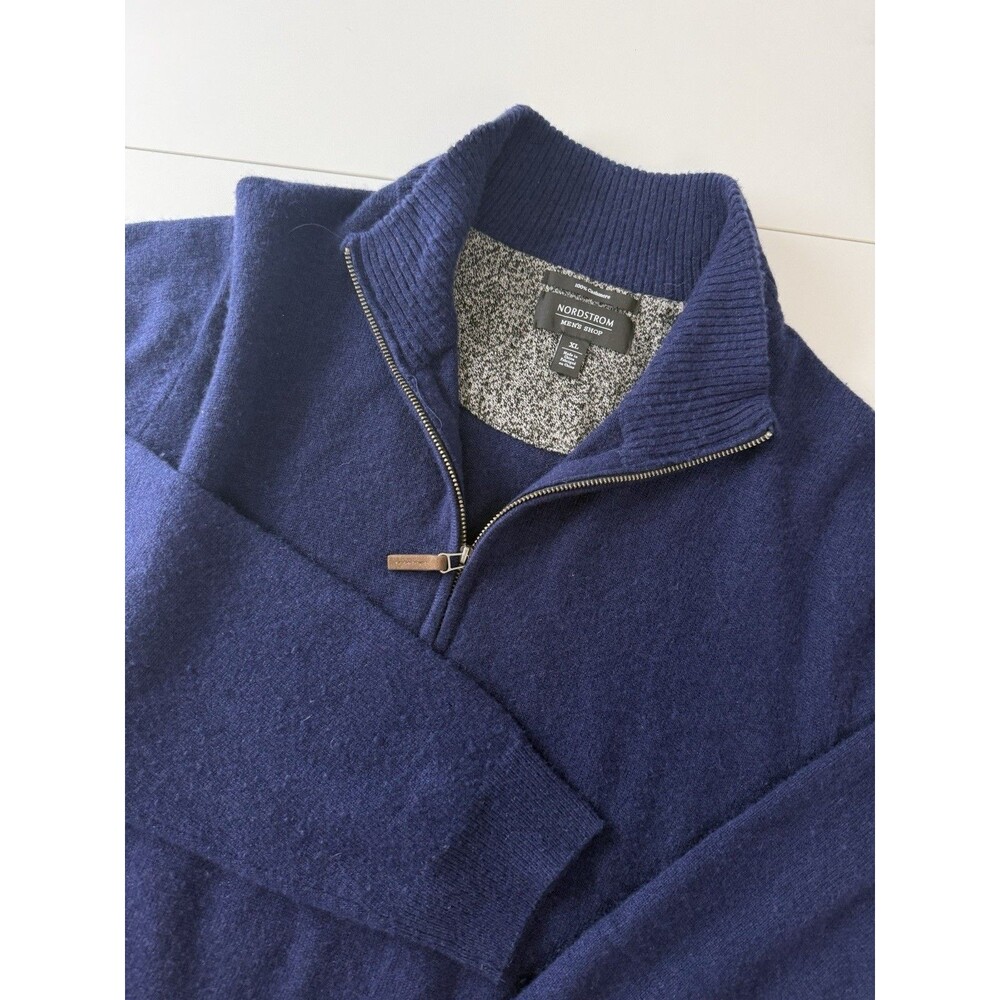 Nordstrom Men’s Shop 100% Cashmere Blue Quarter Zip Sweater XL Luxury Knit